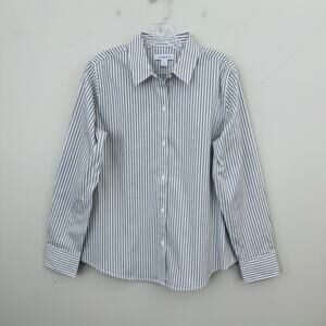 Liz Clairborne Black And White Striped Long Sleeve Button Up Women’s Size L